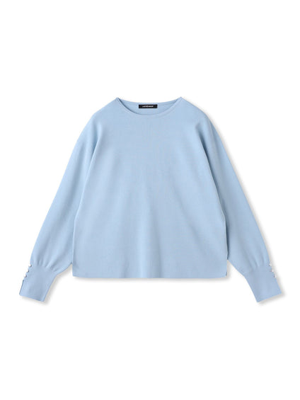 【新色追加】袖ボタンクルーネックニット ≪手洗い可能≫