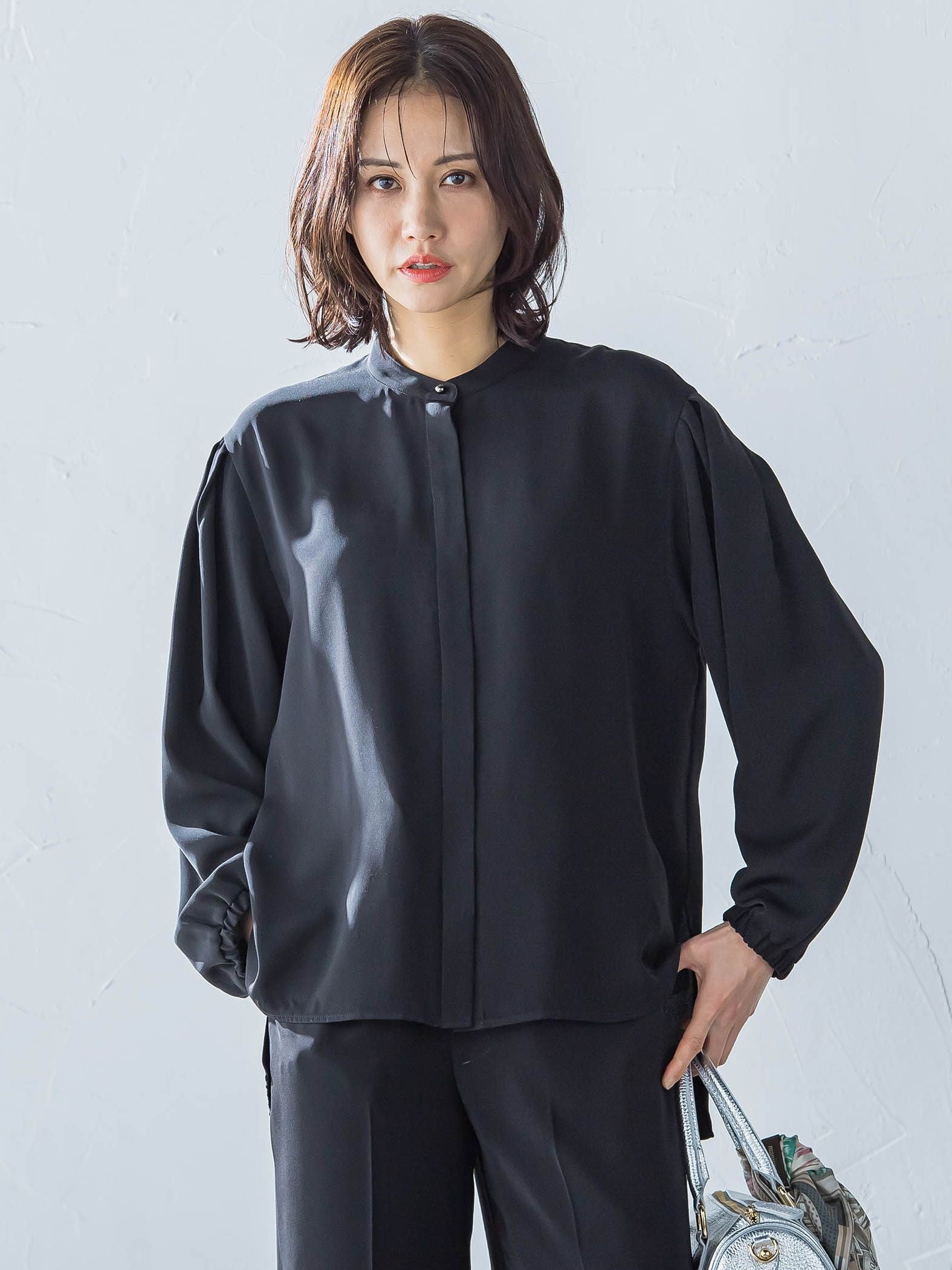 【WEB限定】【11号あり】サテンフィールリラックスブラウス≪セットアップ対応≫≪接触冷感/洗える≫