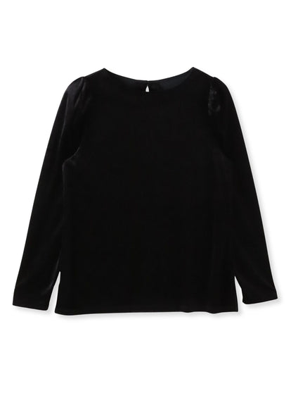 パフ袖ベロアカットソー