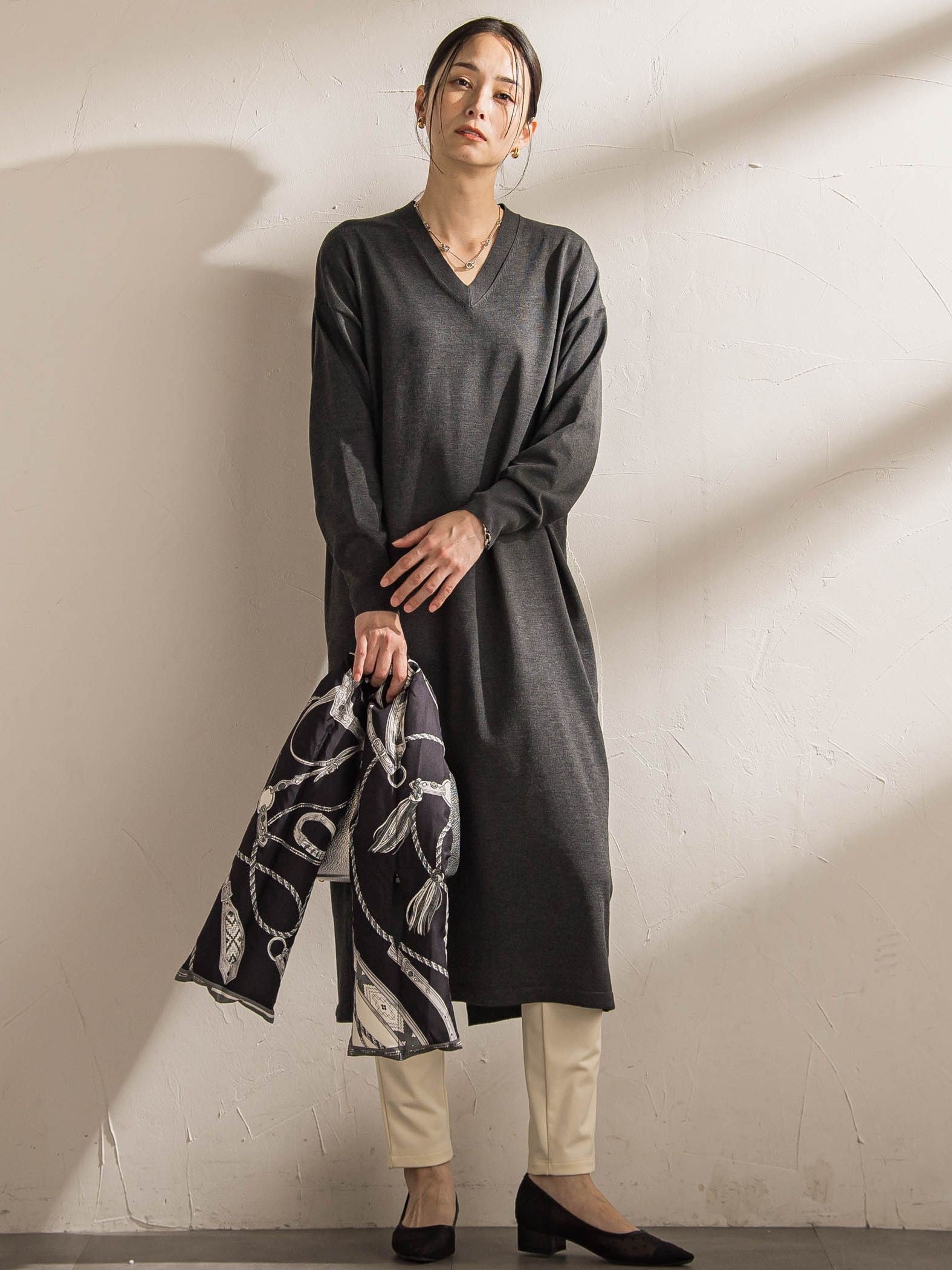 【WEB限定】Vネックニットワンピース≪丈長めあり/手洗い可能≫