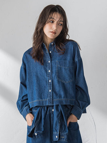 ラウンドヘムデニムクロップドシャツ