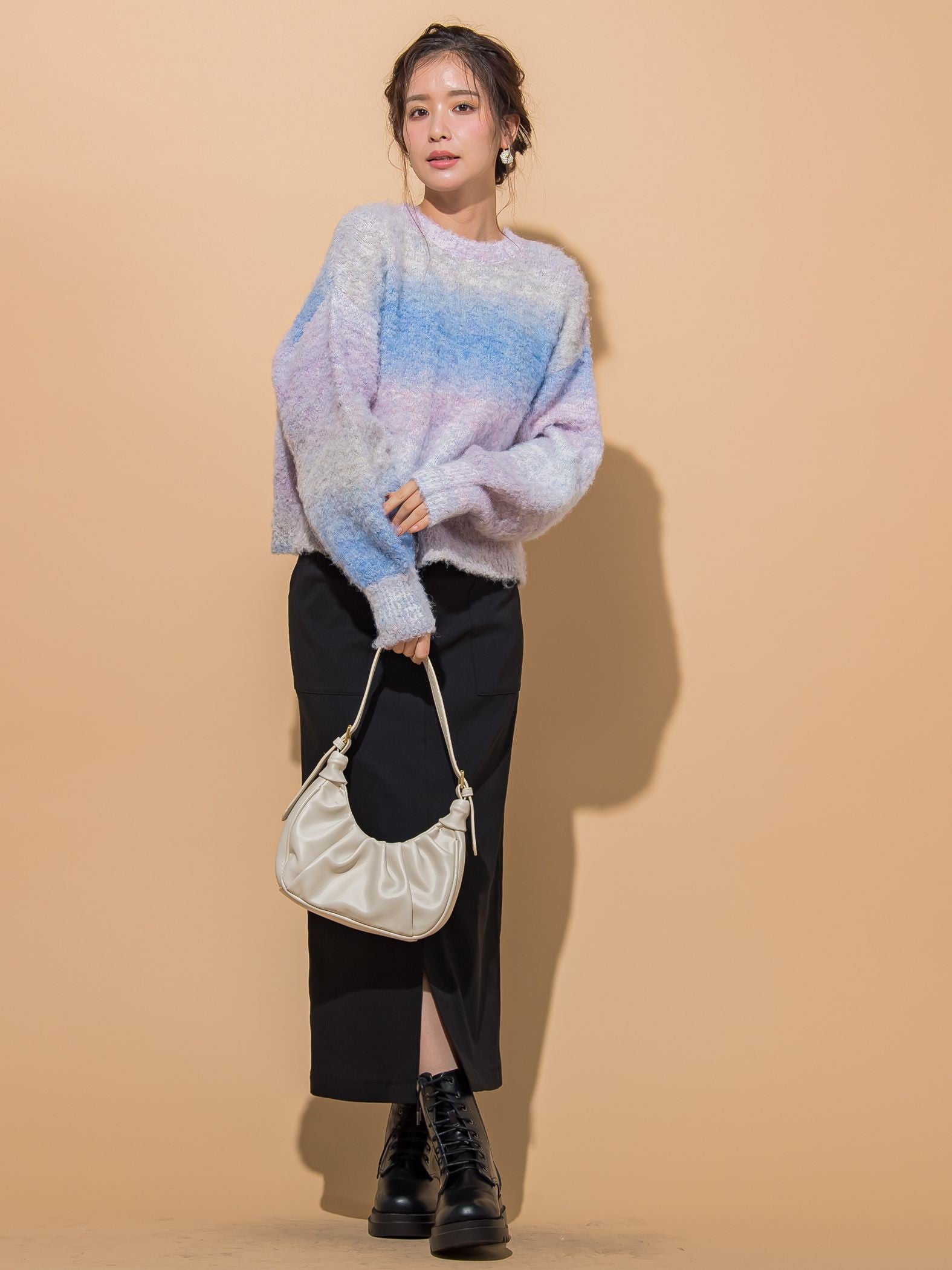 【KOREAN ITEM】フェイクレザー半月型ショルダーバッグ