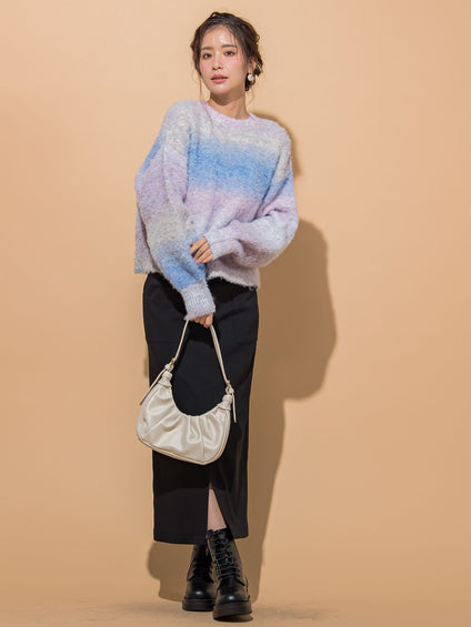 【KOREAN ITEM】フェイクレザー半月型ショルダーバッグ