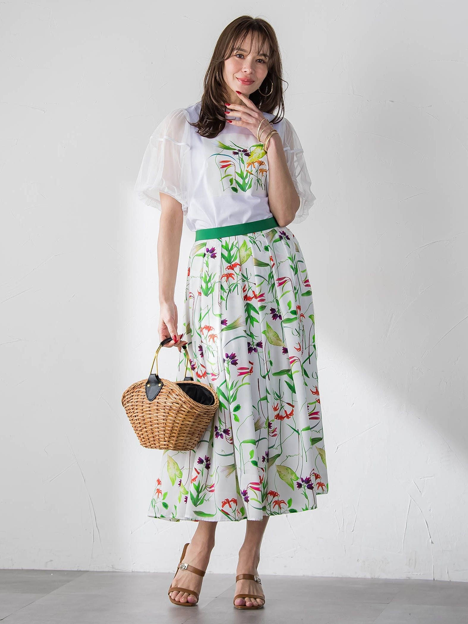 【KEITA KAWASAKI × Viaggio Bluコラボ】リリープリントスカート