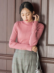 袖ボタンランダムリブニット≪手洗い可能≫