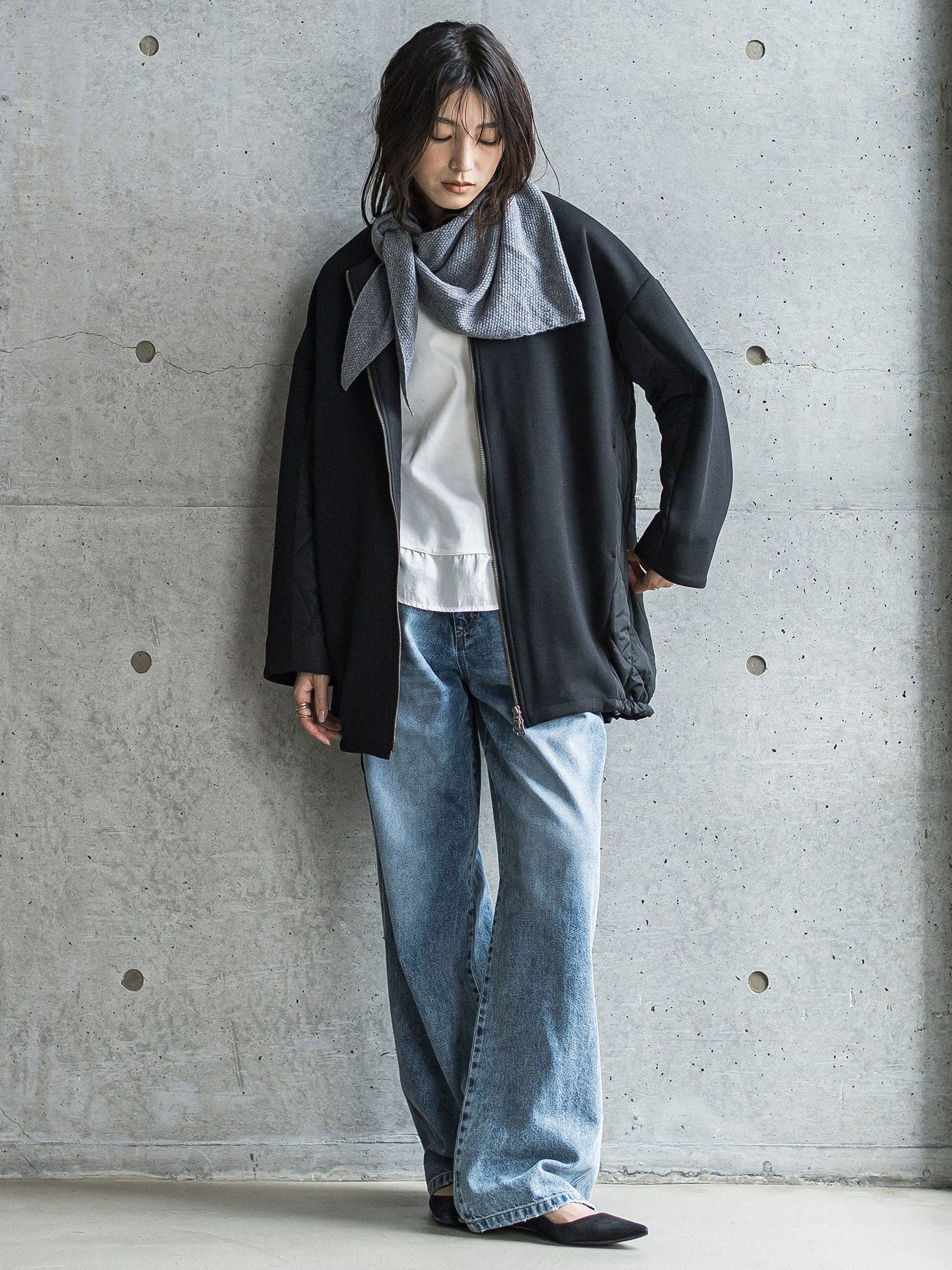 ダンボール×キルティングロングノーカラーブルゾン