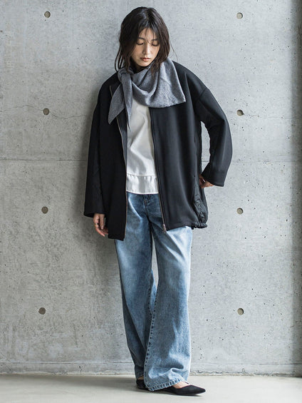 ダンボール×キルティングロングノーカラーブルゾン