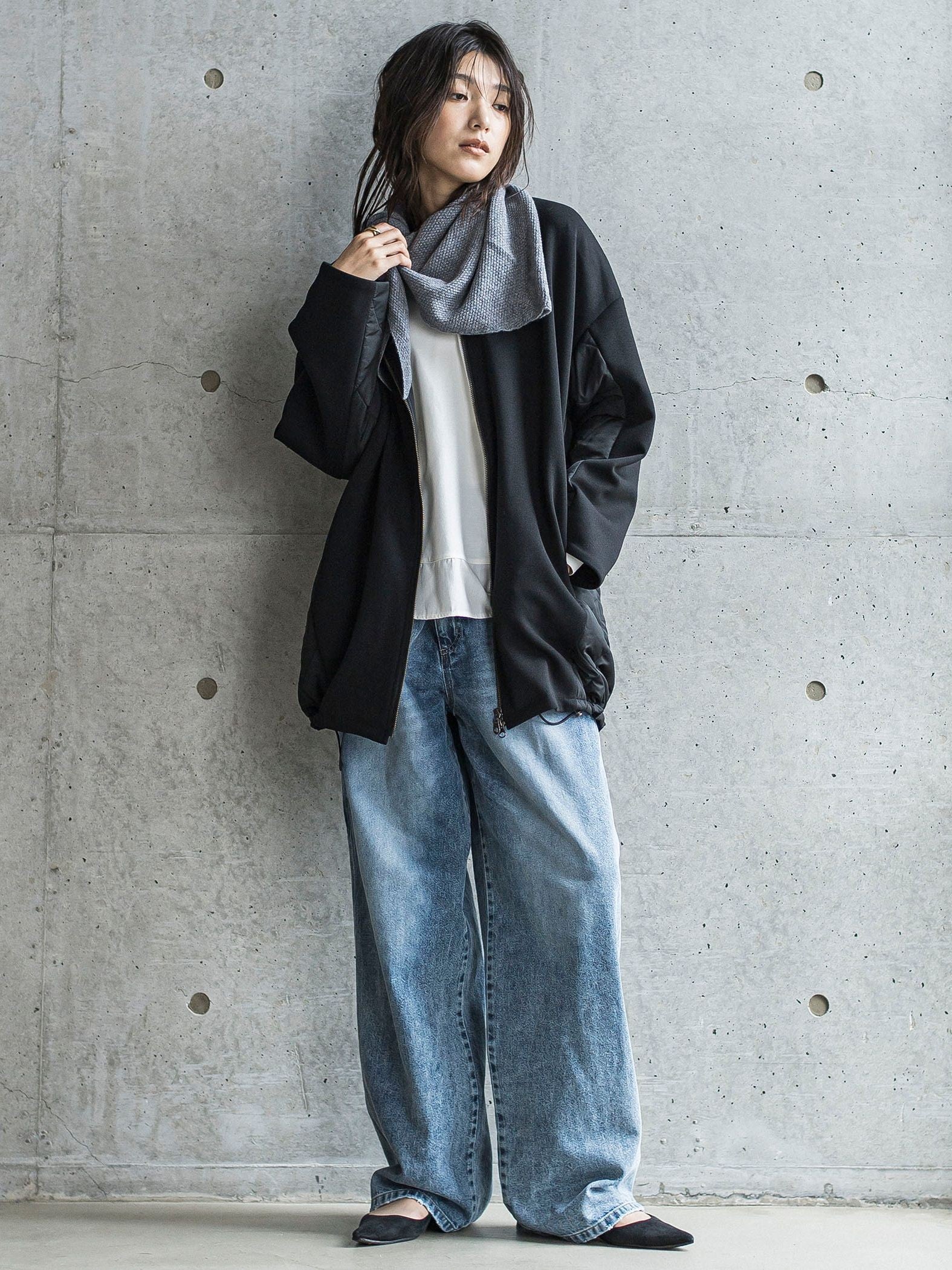 ダンボール×キルティングロングノーカラーブルゾン