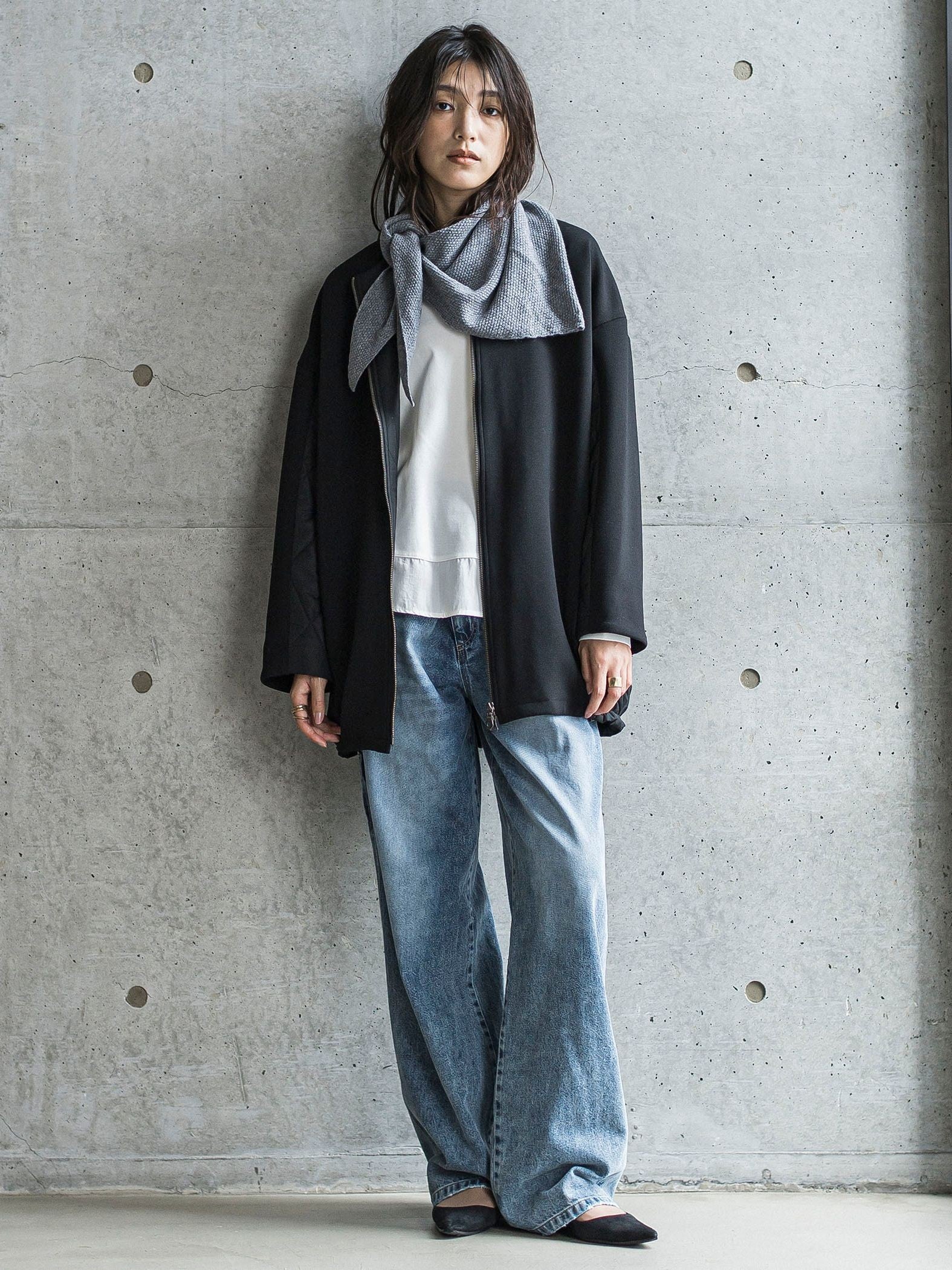 ダンボール×キルティングロングノーカラーブルゾン