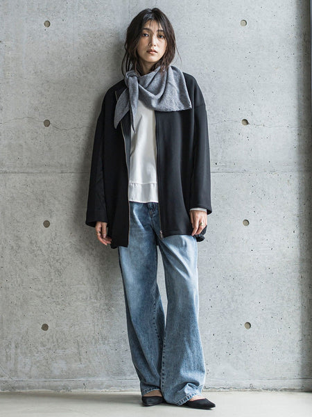 ダンボール×キルティングロングノーカラーブルゾン
