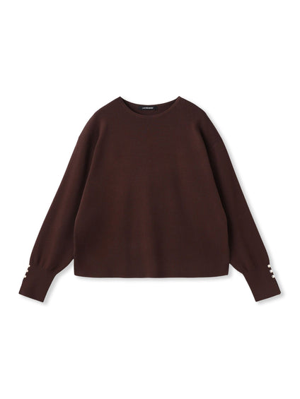 【新色追加】袖ボタンクルーネックニット ≪手洗い可能≫