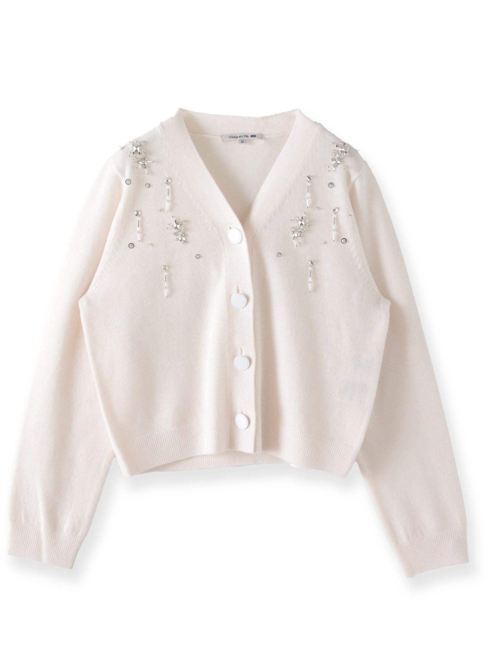 Vネックビジューカーディガン≪手洗い可能≫