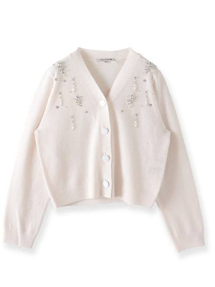 Vネックビジューカーディガン≪手洗い可能≫