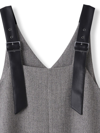 ミックスツイード×レザーライクジャンスカ≪洗濯機で洗える≫