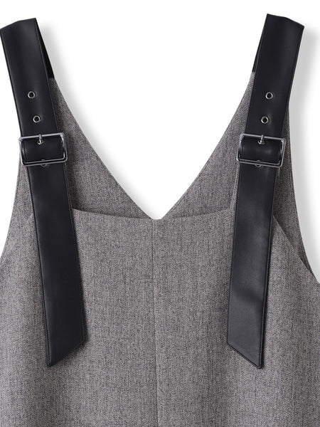 ミックスツイード×レザーライクジャンスカ≪洗濯機で洗える≫