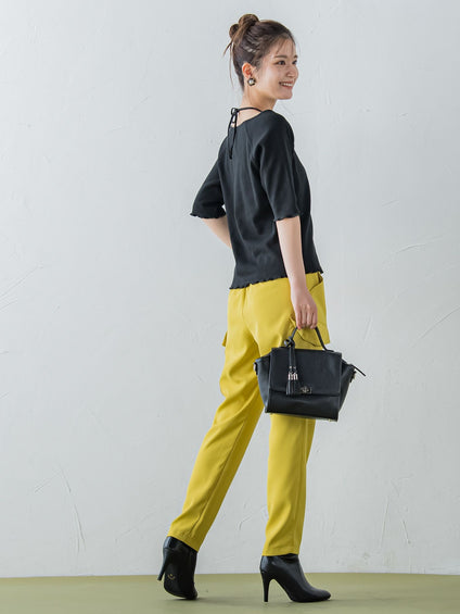 【レディな印象を演出】5分袖ヒモ付カットソー《洗濯機で洗える》