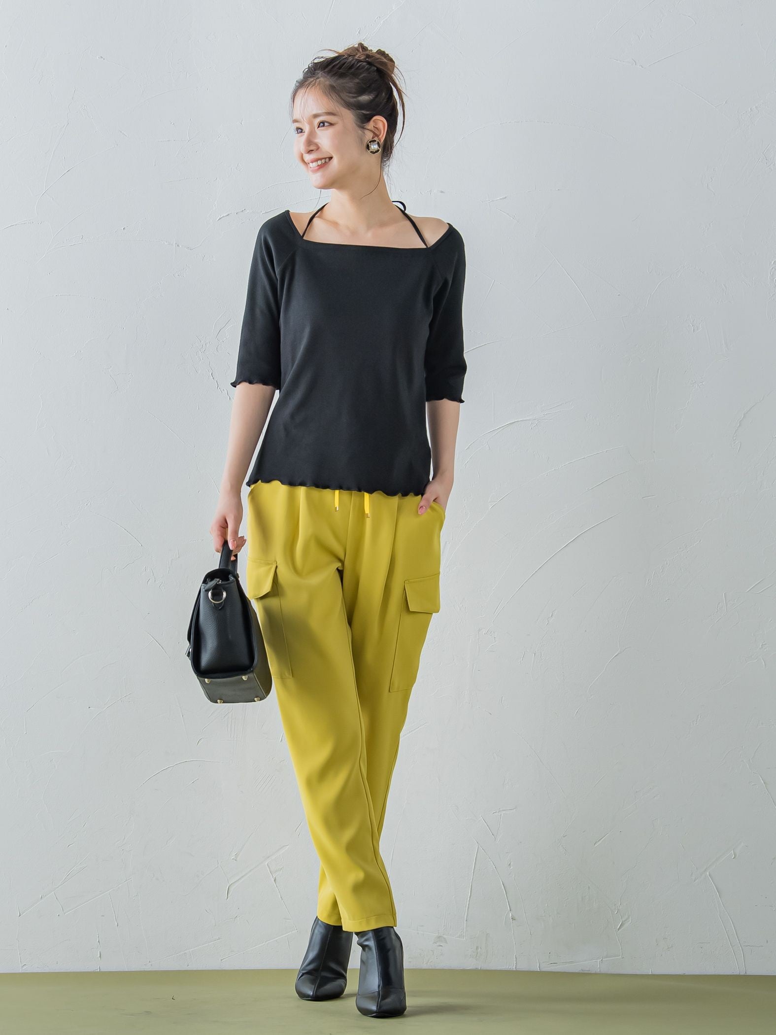 【レディな印象を演出】5分袖ヒモ付カットソー《洗濯機で洗える》