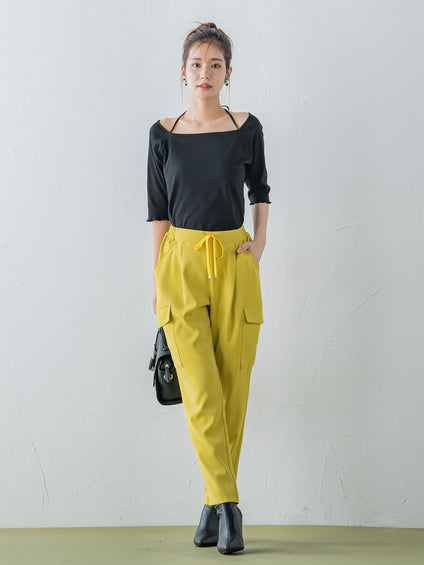 【レディな印象を演出】5分袖ヒモ付カットソー《洗濯機で洗える》