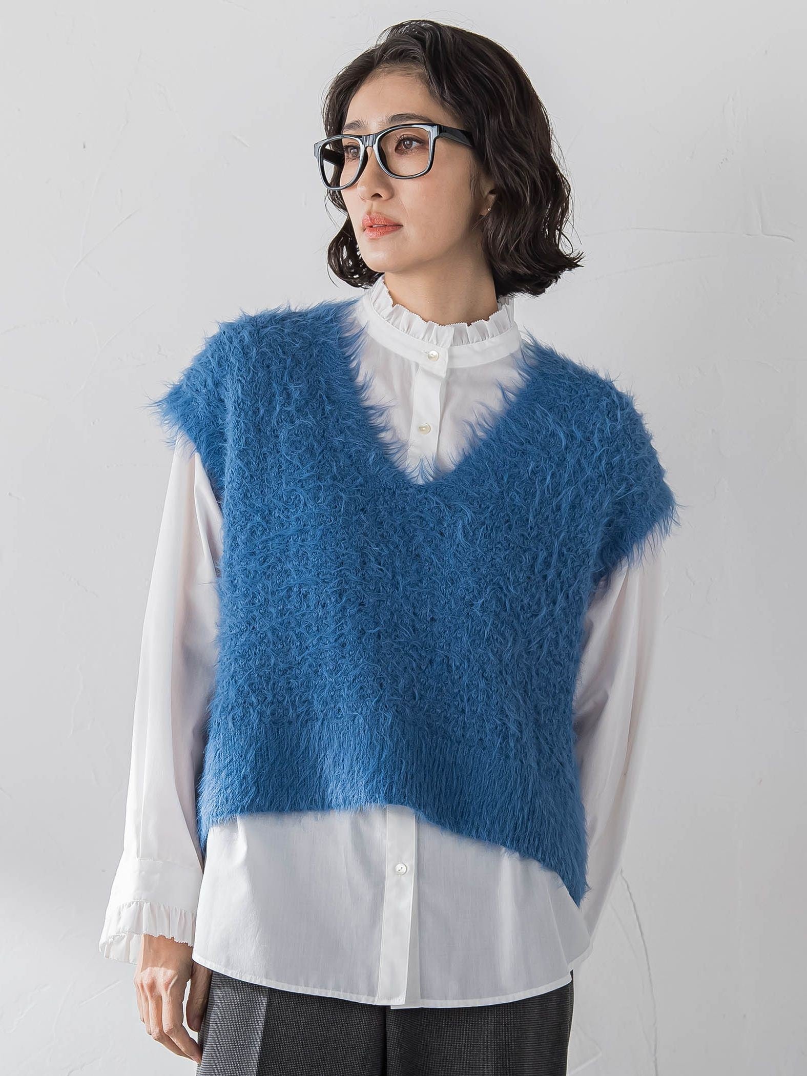 【大きいサイズ】透かしフェザーニットジレ