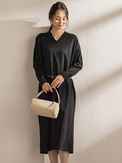 【WEB限定】Vネックニットワンピース≪丈長めあり/手洗い可能≫