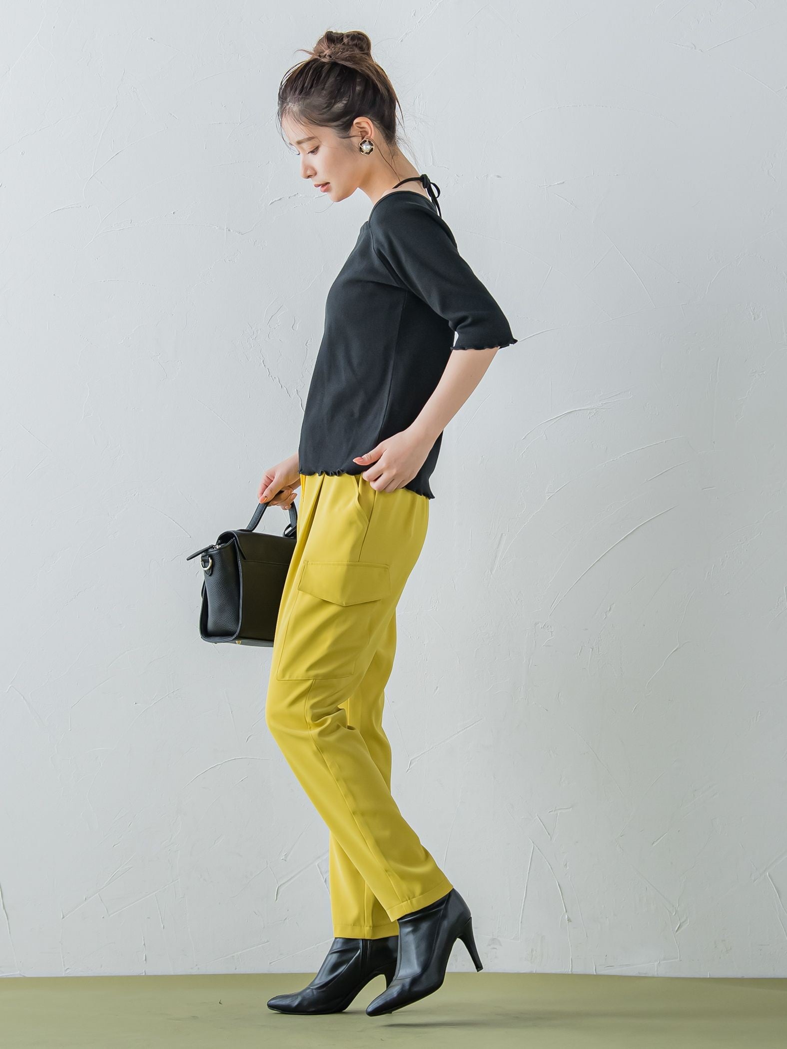 【レディな印象を演出】5分袖ヒモ付カットソー《洗濯機で洗える》