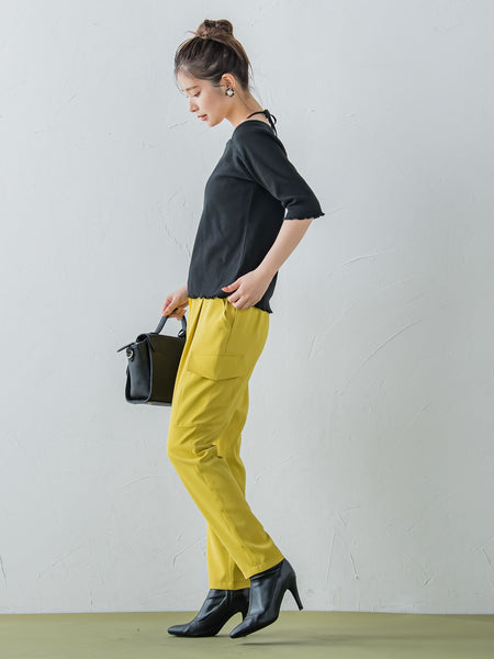 【レディな印象を演出】5分袖ヒモ付カットソー《洗濯機で洗える》