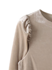 パフ袖ベロアカットソー