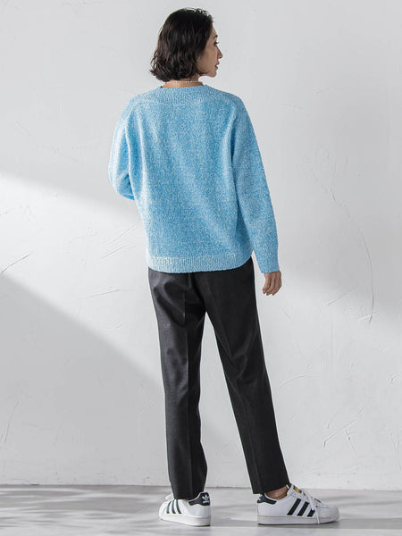 ツヤモールVネックニット