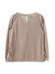 パフ袖ベロアカットソー