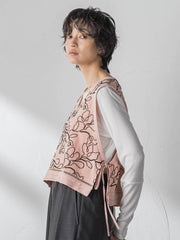ボタニカル刺繍サイドリボンショートベスト