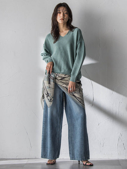 Vネックラメガーターニットプルオーバー≪手洗い可能≫