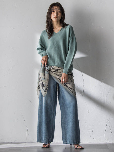 Vネックラメガーターニットプルオーバー≪手洗い可能≫