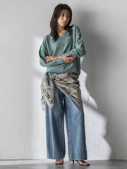 Vネックラメガーターニットプルオーバー≪手洗い可能≫