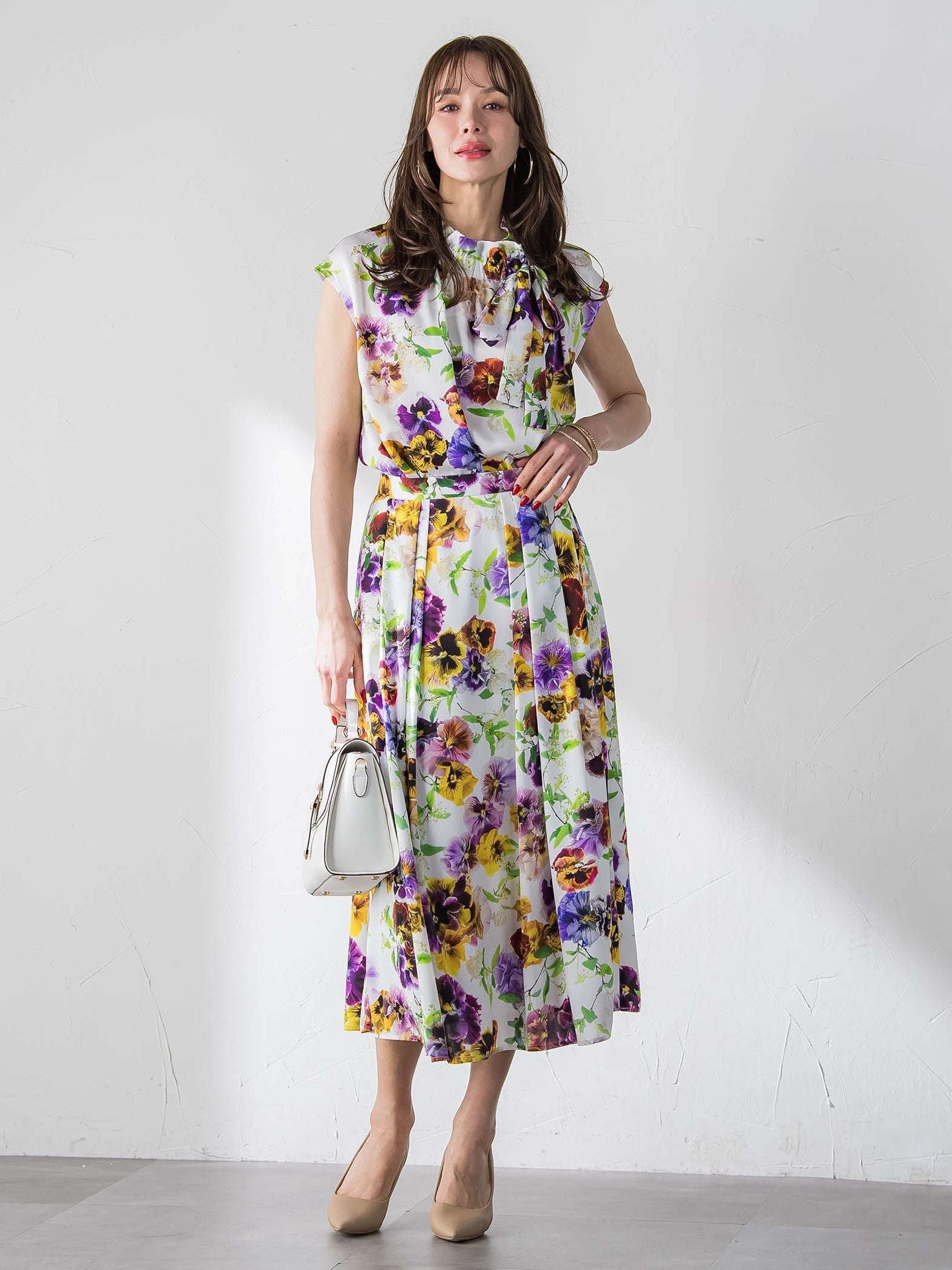 【KEITA KAWASAKI × Viaggio Bluコラボ】パンジープリントスカート