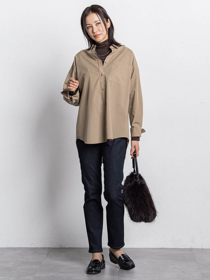 【WEB限定】吸湿発熱スムースストレッチタートルカットソー