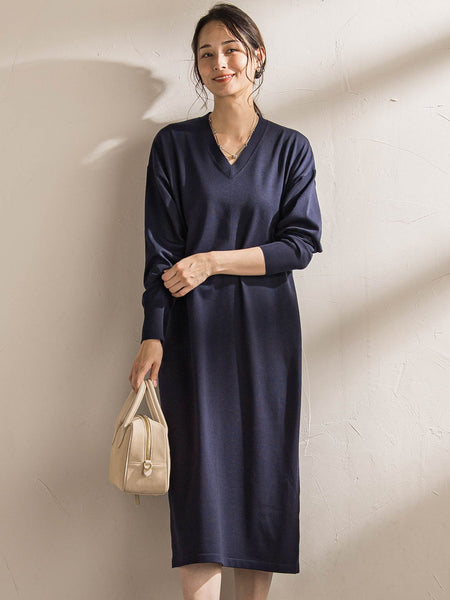 【WEB限定】Vネックニットワンピース≪丈長めあり/手洗い可能≫