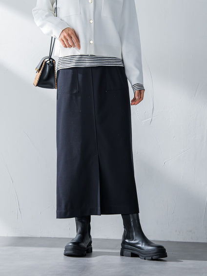 カットジョーゼットフロントベンツストレートスカート≪セットアップ対応/手洗い可能≫