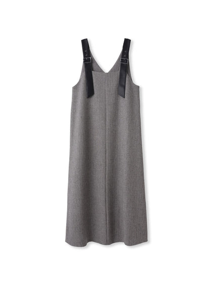 ミックスツイード×レザーライクジャンスカ≪洗濯機で洗える≫