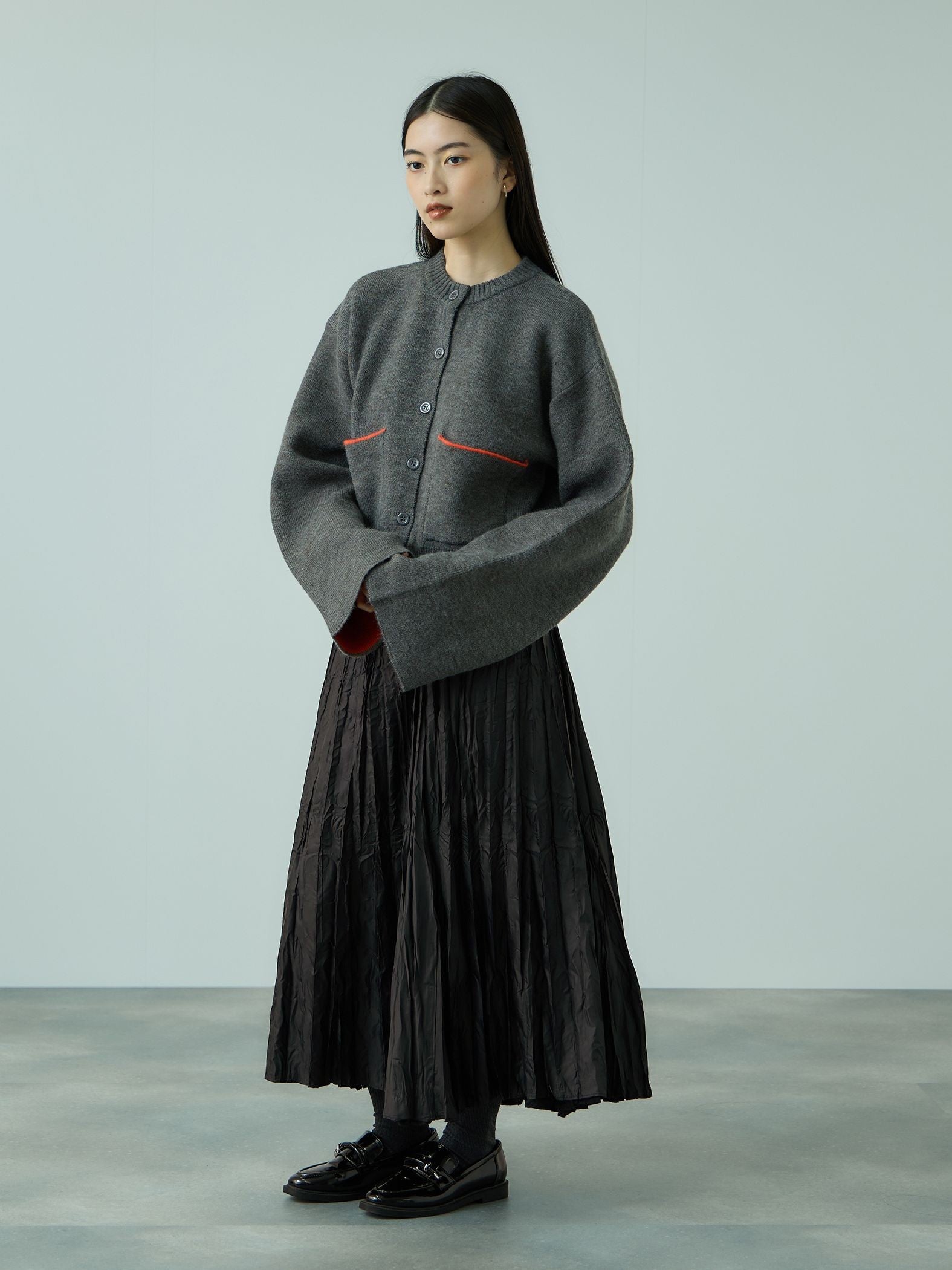 ワッシャーマットサテンプリーツスカート≪手洗い可能≫