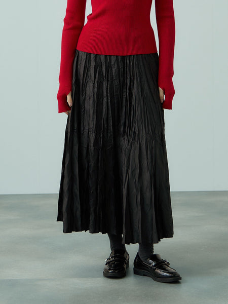 ワッシャーマットサテンプリーツスカート≪手洗い可能≫