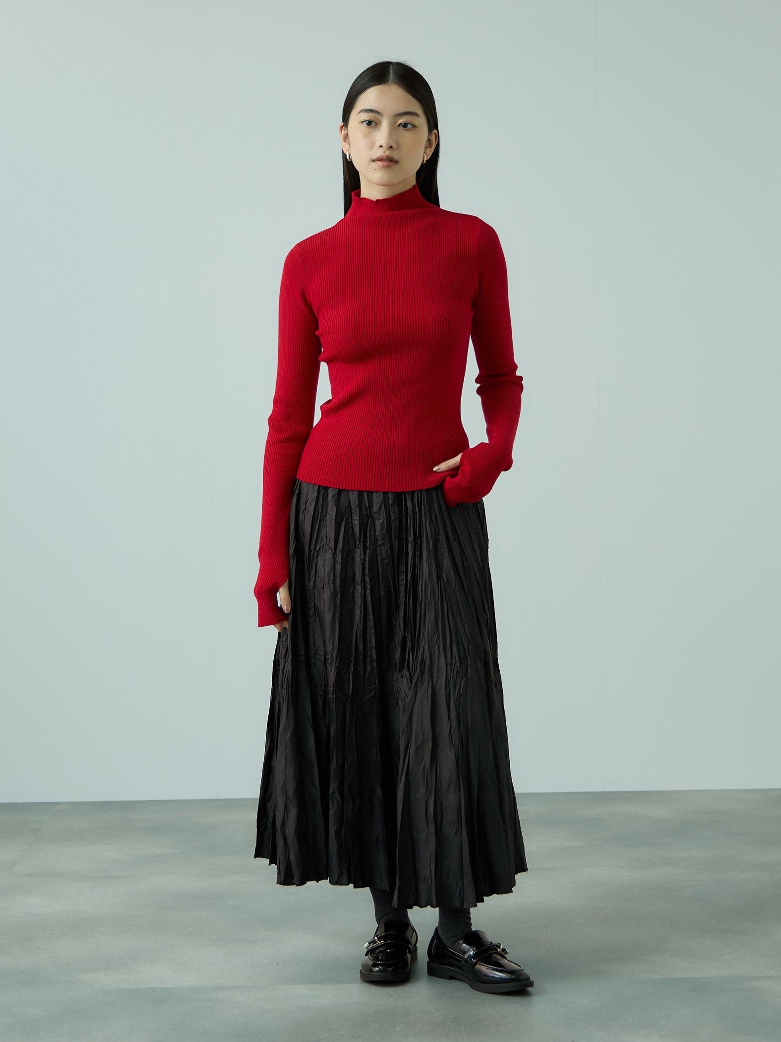 ワッシャーマットサテンプリーツスカート≪手洗い可能≫