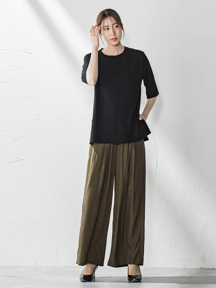 Tシャツ風ニットプルオーバー≪手洗い可能≫