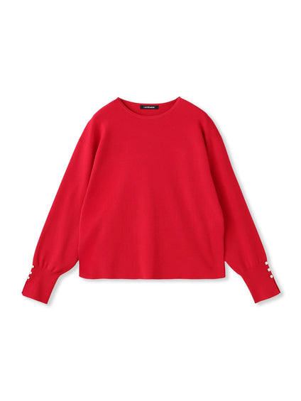 【新色追加】袖ボタンクルーネックニット ≪手洗い可能≫