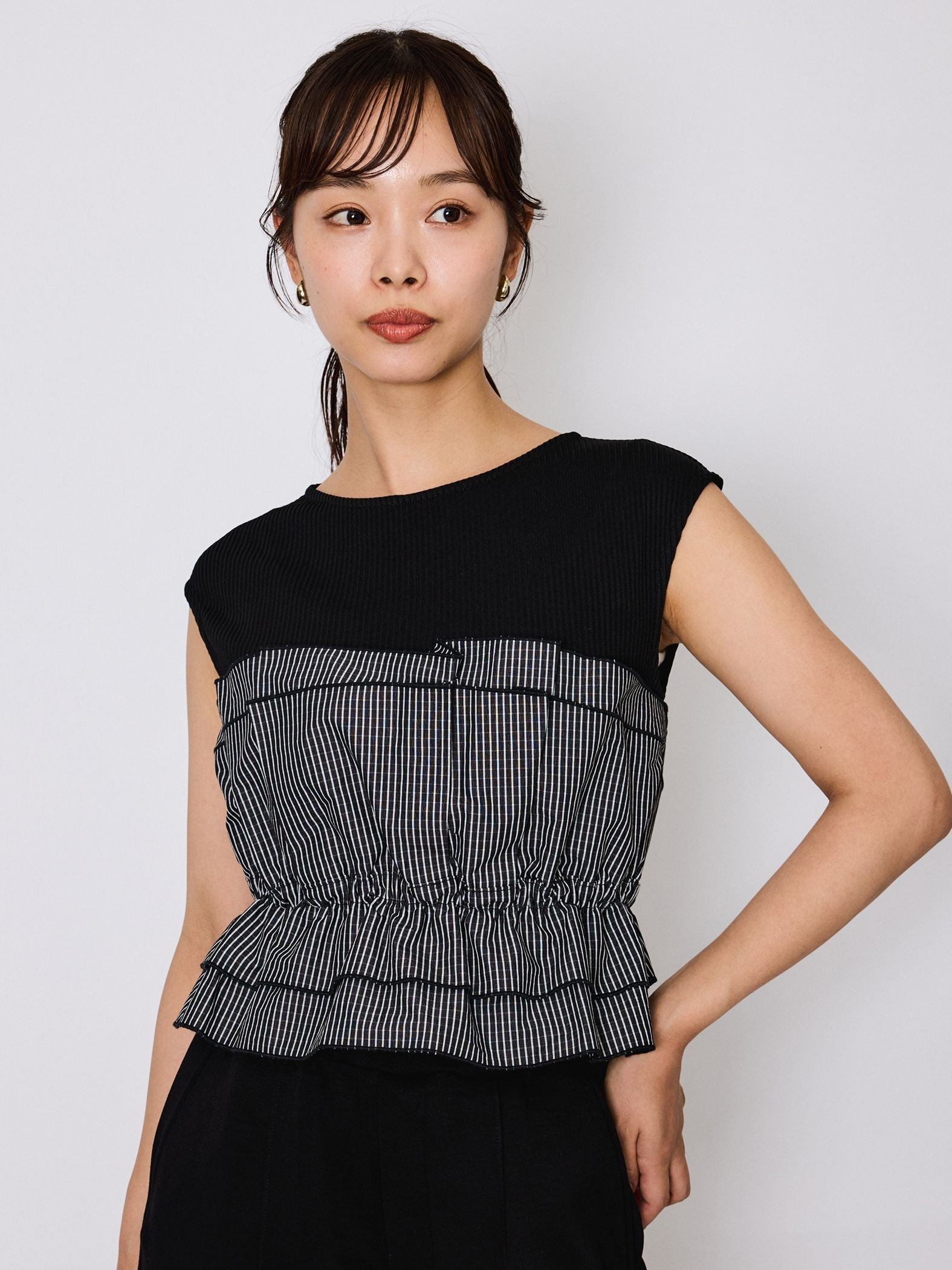 タフタチェックビスチェレイヤードカットソー≪手洗い可能≫