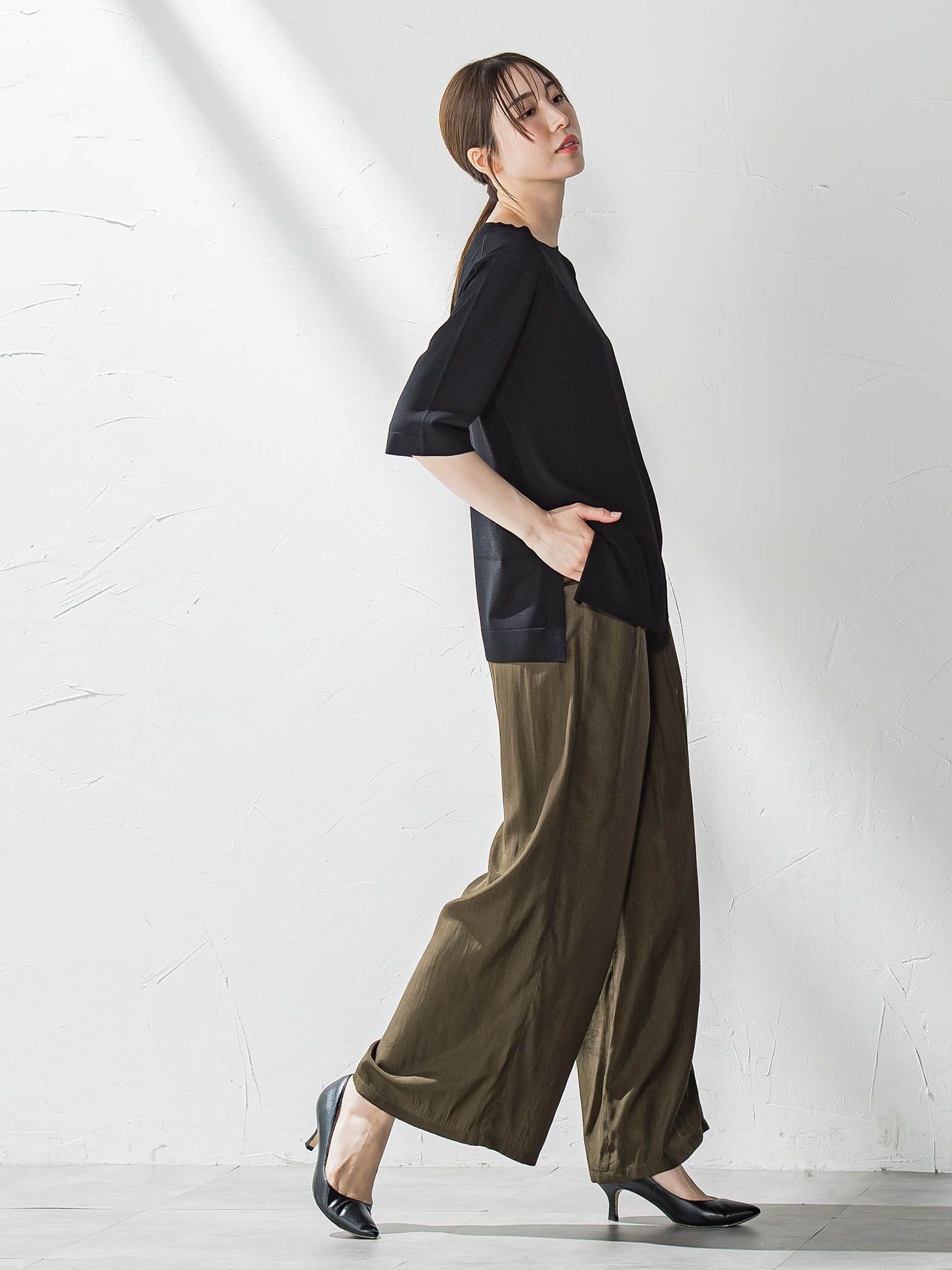 Tシャツ風ニットプルオーバー≪手洗い可能≫