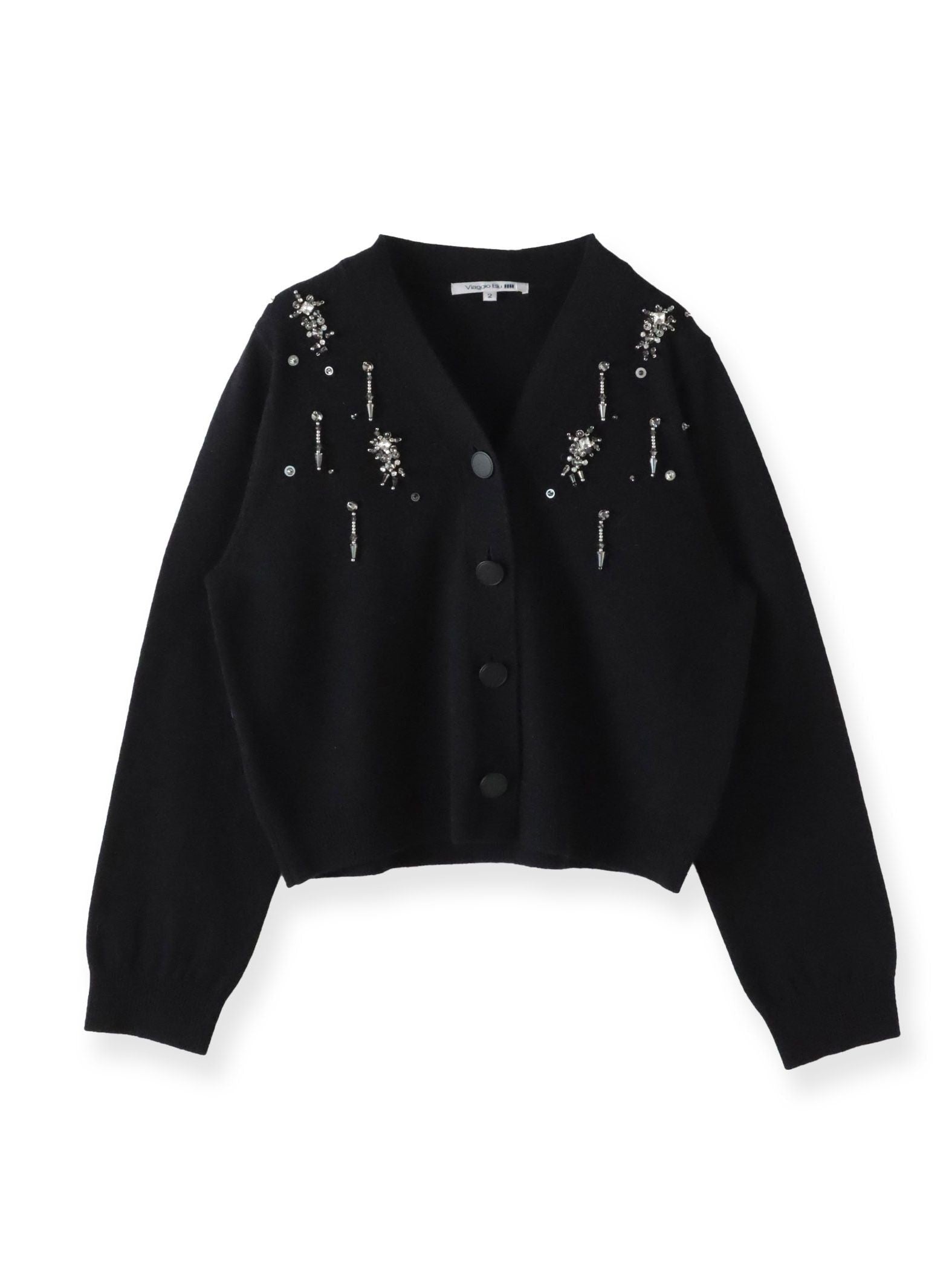 Vネックビジューカーディガン≪手洗い可能≫