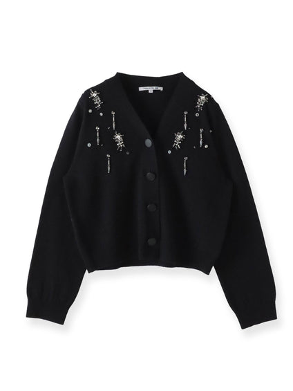 Vネックビジューカーディガン≪手洗い可能≫