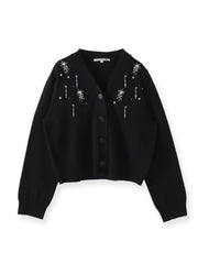 Vネックビジューカーディガン≪手洗い可能≫