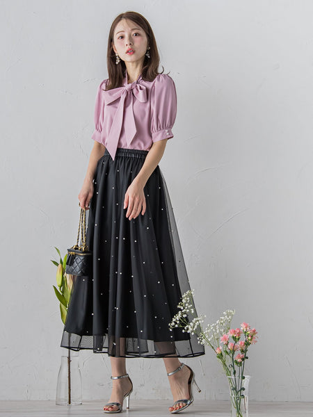 パール付きチュールスカート≪洗濯機で洗える≫ | QUEENS COURT  