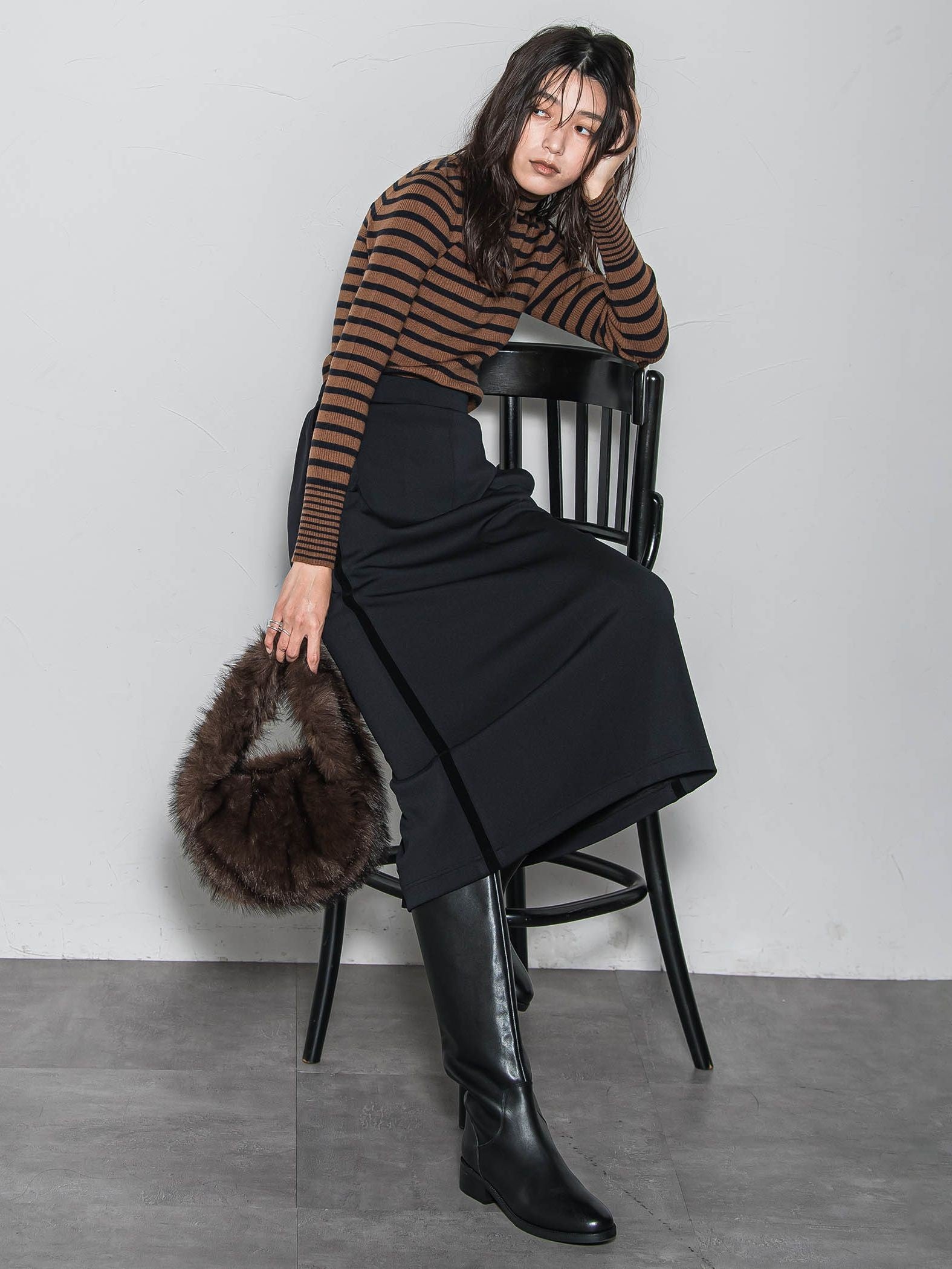 【WEB限定】タートルネックボーダーニットプルオーバー≪手洗い可能≫